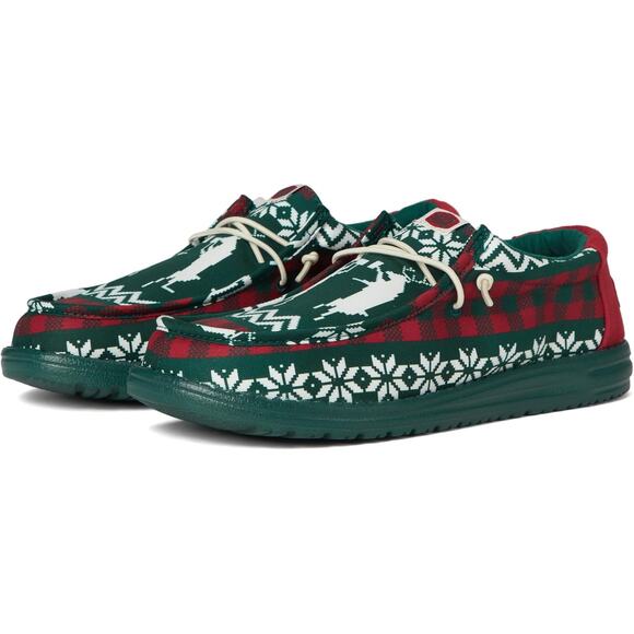 Hey Dude Men's 13 Green Red Wally Holiday Cheers Loafers Shoes Slip On OS20-24 - Picture 1 of 7